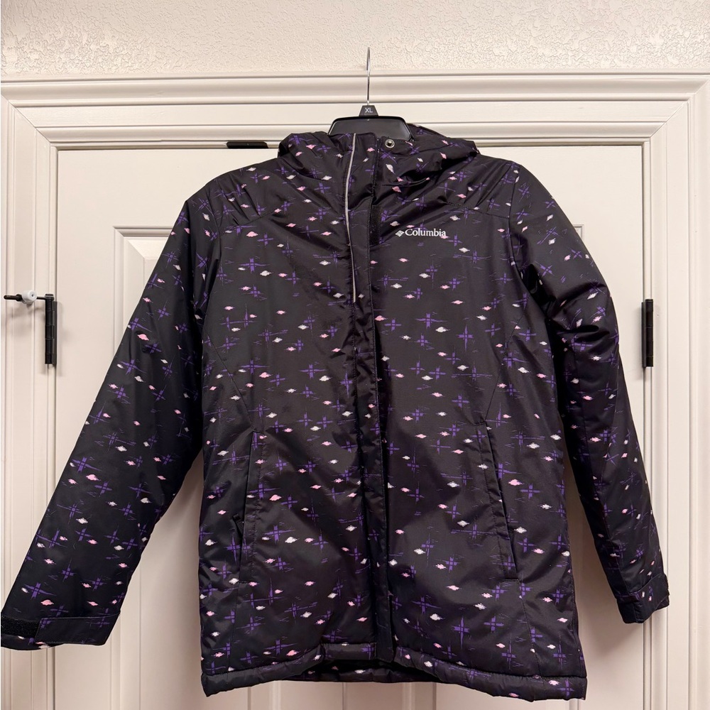 Columbia Girls Black Jacket with Pink & Purple Pattern